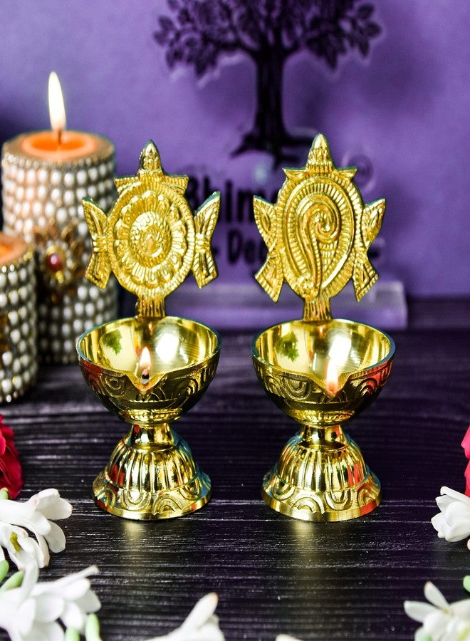 Bhimonee Decor بهيموني ديكور | مصباح شانكو تشاكرا من النحاس الخالص | حجم كبير، 4.3 بوصة | مطلي بالذهب | عبوة من زوج واحد | مصباح بوجا أنيق لتزيين معبد المنزل واحتفالات ديوالي - Image 1